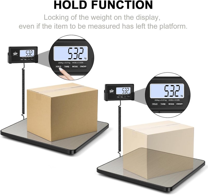 QP Shipping Scale, 440 lb/0.35 oz High Accuracy Digital Postal Scale, Postage Scale, Hold/Tare Function, Auto Off LCD Display, Lightweight Scale for Packages/Luggage/Pet, Battery & AC Adapter Included - Image 3